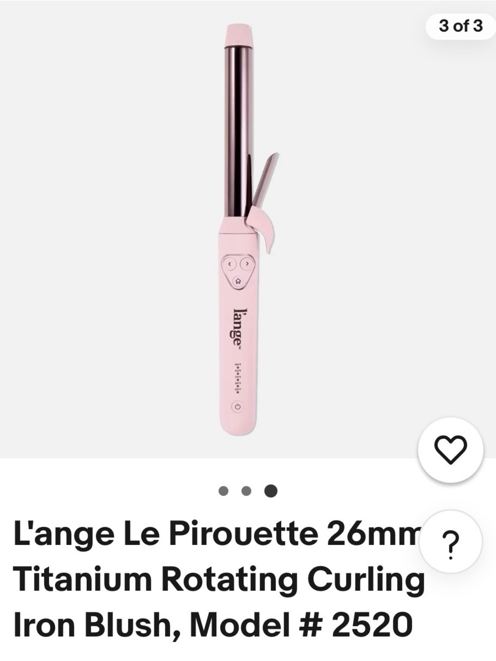 L'ange Pink Titanium Rotating Curling Iron 26mm